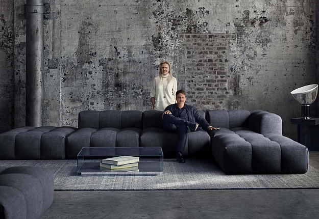 Мягкий диван Квадро в стиле Лофт, серый диван в индустриальном стиле 